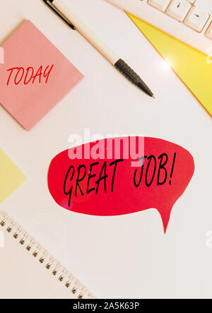 Wort schreiben Text tolle Arbeit. Business foto Präsentation benutzt jemand Lob für etwas, was sie sehr gut rote Blase Kopie Raum Papier auf das getan haben, Stockfoto