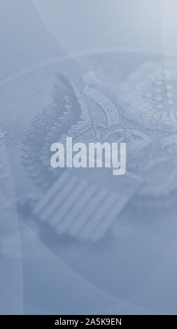 Blau ungewöhnliche Smartphone glatten Hintergrund mit subtilen Strahlen des Lichts und der Dollar Bill detail Stockfoto