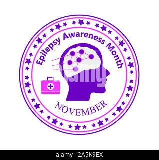 Epilepsie ßtsein Monat November in den Vereinigten Staaten organisiert. Purple Ribbon, Gehirn, Sterne werden angezeigt. Stock Vektor