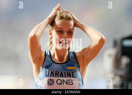 Der Ukraine Yaroslava Mahuchikh nach dem gewinnen Silber in Hohe der Frauen springen Stockfoto