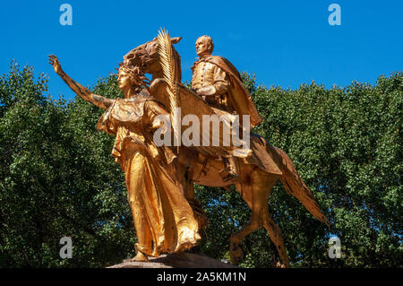 Central Park. Der berühmte General William Tecumseh Sherman Statue gegenüber der Plaza Hotel. Central Park Stockfoto