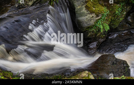 Cordorcan brennen Wasserfälle in den Wald von Cree Nature Reserve, Newton Stewart, Dumfries und Galloway, Schottland Stockfoto