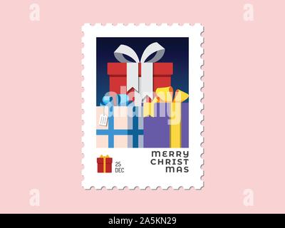 Geschenke - Weihnachten Stempel flache Bauform für Grußkarten und multi purpose-Vector Illustration Stock Vektor