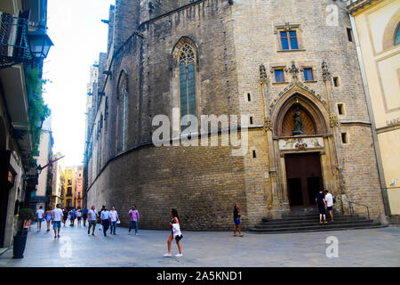Santa Maria del Mar Eingang. Ostseite der Kirche. Passeig del Born, La Ribera, Ciutat Vella, Barcelona, Katalonien, Spanien. Stockfoto