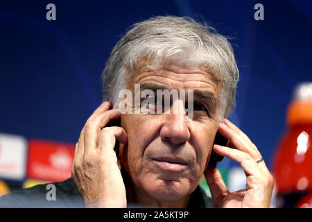 Die Atalanta Haupttrainer Gian Piero Gasperini während der Pressekonferenz in der Etihad Stadium, Manchester. Stockfoto