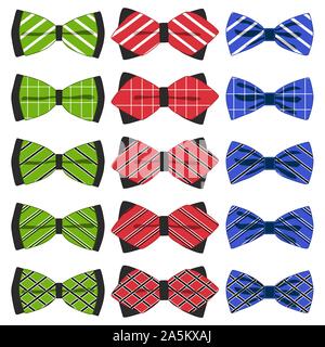 Abbildung auf Thema große farbige Set ribbon verschiedene Arten, Fliege verschiedener Größe. Ribbon Muster bestehend aus Sammlung Kleidungsstücke Bow Tie f Stock Vektor