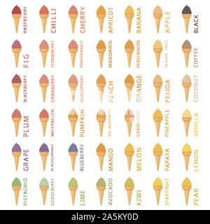 Großen bunten verschiedene natürliche Eis, Struktur icecream verschiedener Größe. Icecream bestehend aus Sammlung Mahlzeit, Eis für die biologische Mutter Stock Vektor
