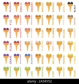 Großen bunten verschiedene natürliche Eis, Struktur icecream verschiedener Größe. Icecream bestehend aus Sammlung Mahlzeit, Eis für die biologische Mutter Stock Vektor