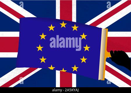 Brexit Metapher mit europäischen und Großbritannien Fahnen. Vector Illustration. Stock Vektor