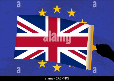 Brexit Metapher mit europäischen und Großbritannien Fahnen. Vector Illustration. Stock Vektor