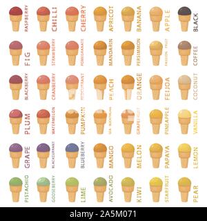 Großen bunten verschiedene natürliche Eis, Struktur icecream verschiedener Größe. Icecream bestehend aus Sammlung Mahlzeit, Eis für die biologische Mutter Stock Vektor