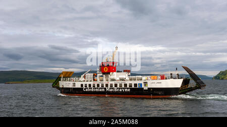 MV-Loch Linnhe ein Passagier- und Autofähre vom Caledonian MacBrayne, im Sound der Mull, Inneren Hebriden, Schottland, Großbritannien Stockfoto