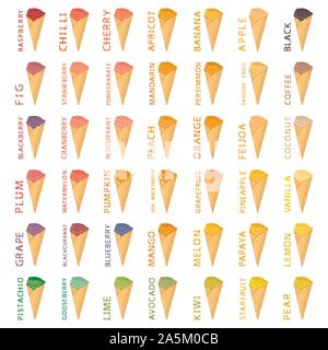 Großen bunten verschiedene natürliche Eis, Struktur icecream verschiedener Größe. Icecream bestehend aus Sammlung Mahlzeit, Eis für die biologische Mutter Stock Vektor