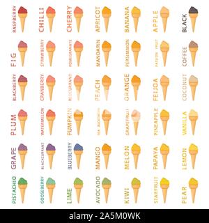 Großen bunten verschiedene natürliche Eis, Struktur icecream verschiedener Größe. Icecream bestehend aus Sammlung Mahlzeit, Eis für die biologische Mutter Stock Vektor