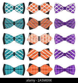 Abbildung auf Thema große farbige Set ribbon verschiedene Arten, Fliege verschiedener Größe. Ribbon Muster bestehend aus Sammlung Kleidungsstücke Bow Tie f Stock Vektor