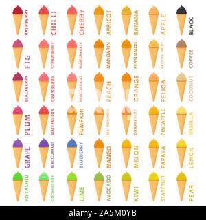Großen bunten verschiedene natürliche Eis, Struktur icecream verschiedener Größe. Icecream bestehend aus Sammlung Mahlzeit, Eis für die biologische Mutter Stock Vektor