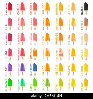 Großen bunten verschiedene natürliche Eis, Struktur icecream verschiedener Größe. Icecream bestehend aus Sammlung Mahlzeit, Eis für die biologische Mutter Stock Vektor