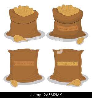 Vector Illustration für Beutel gefüllt mit Gemüse Topinambur, Lagerung in Säcken. Artischocke Muster bestehend aus reif essen, roh Produkt auf Op Stock Vektor