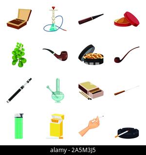 Isoliertes Objekt von Zigaretten und Tabak unterzeichnen. Satz mit Zigaretten und Nikotin vektor Symbol für das Lager. Stock Vektor