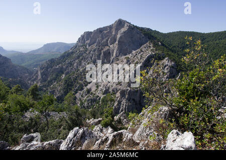 Markierten Wanderweg am Parnitha Berg in der Nähe von Athen, Attika, Griechenland auf dem Weg nach Pan's Höhle Stockfoto