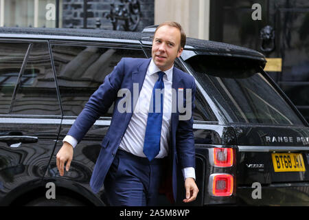 Downing Street, London, UK 21 Okt 2019 Staatssekretär für Gesundheit und Soziales Matt Hancock kommt in Downing Street für eine Sitzung mit der Gesundheitsberufe. Credit: Dinendra Haria/Alamy leben Nachrichten Stockfoto