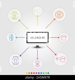 Ar- und VR-Infografiken vektor design. Timeline Konzept gehören augmented reality, 360° Ansicht, virtuelle Realität Symbole. Kann für den Bericht verwendet werden. Stock Vektor