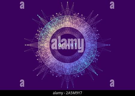 Kreisförmige quantum Computer Technologie Konzept. Sphäre explosion Hintergrund. Vertieftes Lernen der künstlichen Intelligenz. Grosse Daten Algorithmen Visualisierung Stock Vektor
