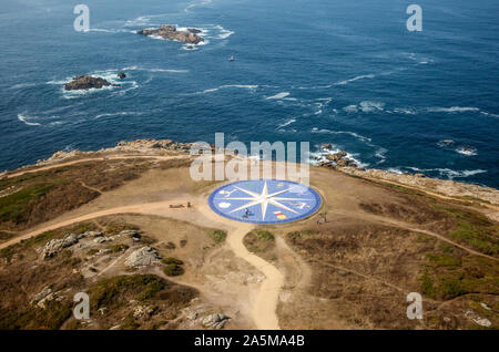 Luftaufnahme von A Coruna Kompass Mosaik von den alten römischen Leuchtturm Turm des Herkules (Torre de Hércules) Stockfoto