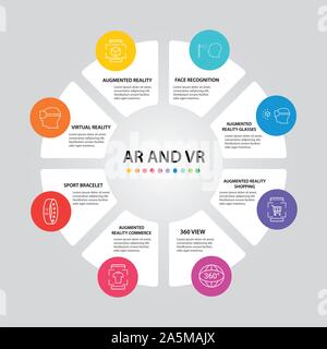 Ar- und VR-Infografiken vektor design. Timeline Konzept gehören augmented reality, 360° Ansicht, virtuelle Realität Symbole. Kann für den Bericht verwendet werden. Stock Vektor
