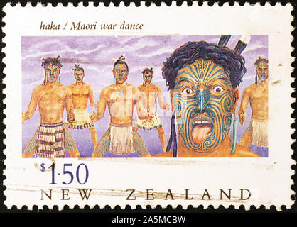 Maori Krieg Tanz auf Neuseeland Briefmarke Stockfoto