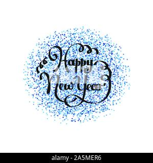 Frohes Neues Jahr Schrift auf blauem Hintergrund mit Vector funkelt. Stock Vektor