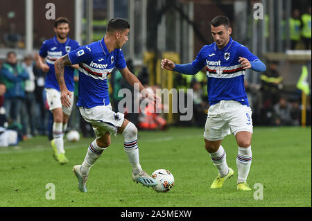 Fabio Depaoli (sampdoria), Federico Bonazzoli (sampdoria) bei Sampdoria vs AS Rom, Genua, Italien, 20 Okt 2019, Fußball Italienische Fußball Serie A Männer C Stockfoto