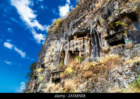 Die lykischen Felsengräber in Fethiye, Türkische Riviera, Türkei Stockfoto