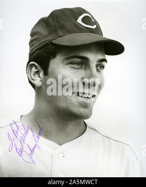 Vintage autographierte schwarz-weiß Foto von Cincinnati Reds Hall of Fame Baseball spieler Johnny Bank. Stockfoto