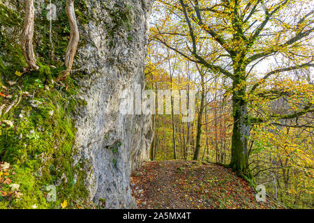 Landschaft über Seeburg, Bad Urach, Schwäbische Alpen Stockfoto