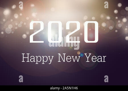 Frohes neues Jahr 2020 und bokeh Leuchten für das Neue Jahr Banner, Poster Stockfoto