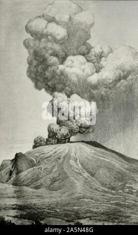 Mont Pelee von Vive, 27. Mai 1902. Die grosse Wolke aus Dampf und Rauch stieg Blumenkohl aus dem Gipfelkrater Form bis zu einer Höhe von zwei bis drei Meilen. Der absteigende Regenschauer und Asche zeigt auf der rechten Seite Stockfoto