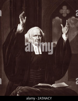 George Whitefield (1714-1770), dessen Name ausgesprochen wurde und manchmal Whitfield geschrieben, war ein populärer (und umstrittene) Englisch anglikanischen Evangelist und Wanderprediger, die Fahrstrecke und weitgehend in den amerikanischen Kolonien und dem Vereinigten Königreich gepredigt. Stockfoto