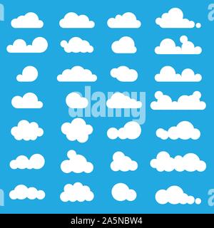 Weiße Wolken Symbol auf blauem Hintergrund eingestellt, Vektor Stock Vektor
