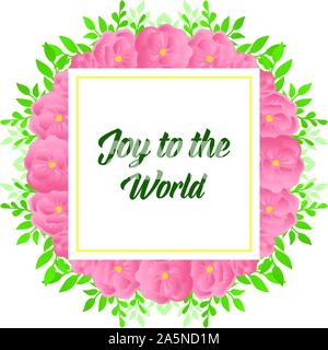 Handschriftliche Beschriftung für Karte mit Freude in die Welt, mit verschiedenen Form verzierten Der grüne grüne Blume Rahmen. Vektor Stock Vektor