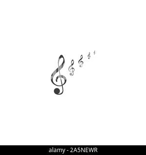Einstellen der musikalischen Gestaltung Elemente, Violinschlüssel in Swirl mit Noten, Vector Illustration. Stock Vektor