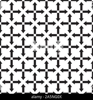 Pfeile nahtlose Muster mit Kreuzen. Skizze design Symbole. Schwarze und weiße Abbildung. Vector EPS 10. Stock Vektor