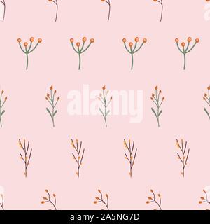 Wiederholen feminine retro Blumen Natur Hintergrund rosa. Zarte vintage Blüten und Blätter nahtlose Vektor Muster. Abbildung für gezeichnet Stock Vektor