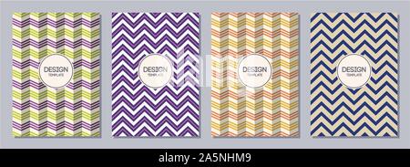 Eingestellt von Flyer, Poster, Banner, Plakate, Broschüre Design vorlagen A6 Größe. Grafik Design Vorlagen. Zick-zack-Linien. Bunte Chevron. Stock Vektor