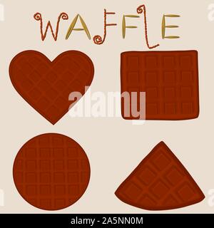 Vektor icon Abbildung: Logo für verschiedene süße Waffeln. Waffle Muster bestehend aus Slice verschiedene dessert Süßwaren, Waffel mit Schokolade. Stock Vektor