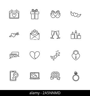 Liebe, Saint Valentines Tag Umrisse Icons Set - schwarzes Symbol auf weißem Hintergrund. Liebe, Valentines Tag einfache Illustration Symbol gesäumten Einfachheit Si Stock Vektor