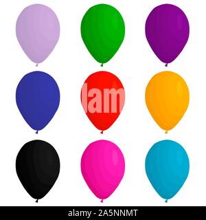 Abbildung auf Thema große farbige verschiedenen aufblasbaren Ballons, Ballons verschiedener Größe gesetzt. Ballon aus Sammlung Zubehör bal Stock Vektor
