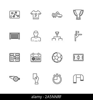 Fußball, Sport, Fußball Umrisse Icons Set - schwarzes Symbol auf weißem Hintergrund. Fußball, Sport, Fußball einfache Illustration Symbol gesäumten Einfachheit Si Stock Vektor