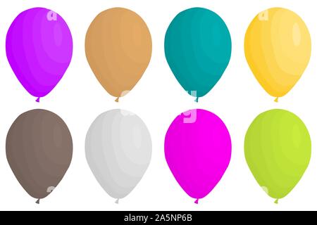 Abbildung auf Thema große farbige verschiedenen aufblasbaren Ballons, Ballons verschiedener Größe gesetzt. Ballon aus Sammlung Zubehör bal Stock Vektor