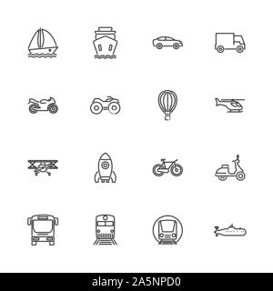 Verkehr, Transport Umrisse Icons Set - schwarzes Symbol auf weißem Hintergrund. Verkehr, Transport einfache Illustration Symbol gesäumten simplicit Stock Vektor